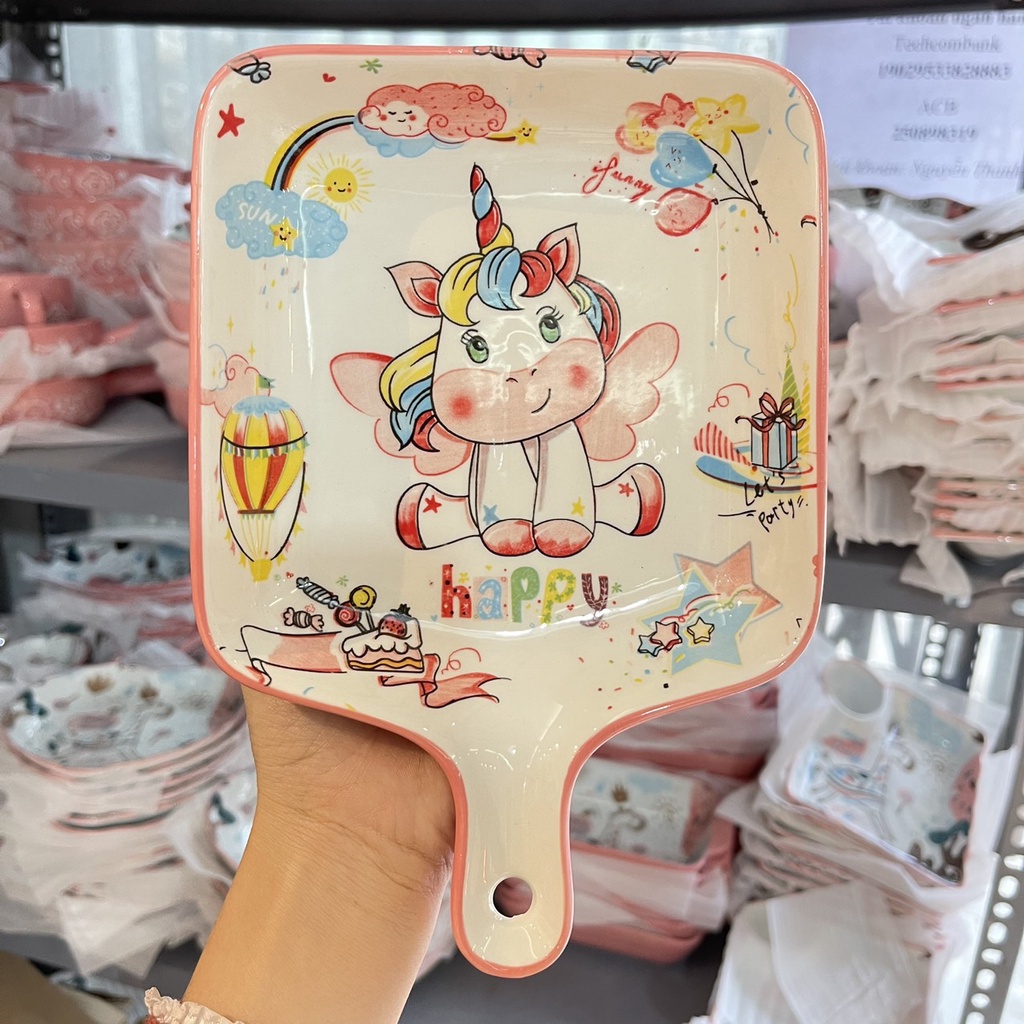 Bộ bát đĩa ngựa hồng pony gốm sứ decor trang trí đồ ăn siêu đẹp sét pony 8 món