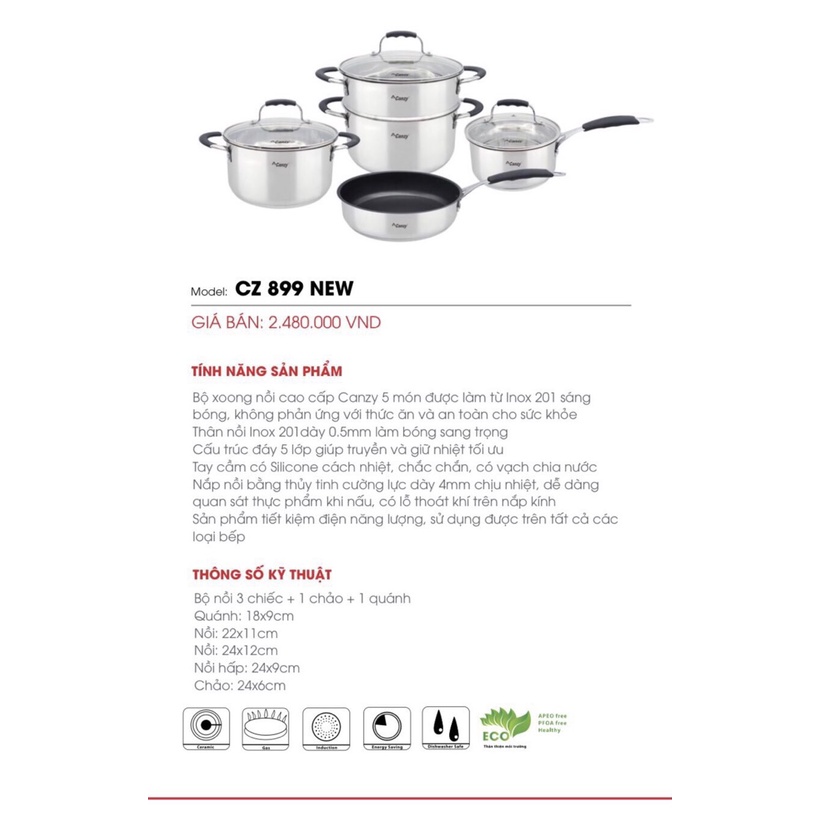 Bộ nồi bếp từ Canzy 5 món CZ 899
