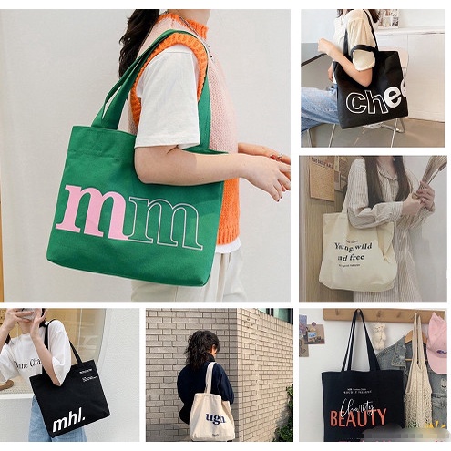 Túi tote vải canvas ulzzang unisex in chữ có khoá miệng ngăn nhỏ bên trong đựng vừa sách vở laptop 15.inch