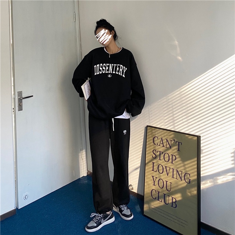 Áo thun ZHELIHANGFEI tay dài dáng rộng theo phong cách retro Mỹ dễ phối đồ