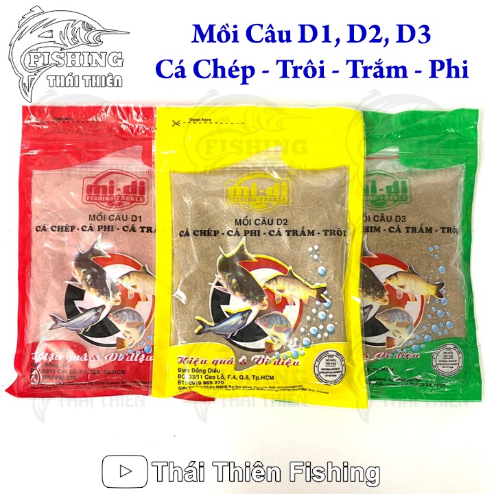 Mồi Câu D1, D2, D3 Cá Chép, Rô Phi, Trắm, Trôi, Tra, Trê, Chim