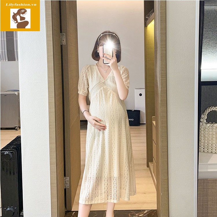 Váy đầm bầu xuông cho con bú thiết kế công sở, dự tiệc cho mẹ bầu phong cách hàn quốc sang trọng lịch sự mới mùa hè