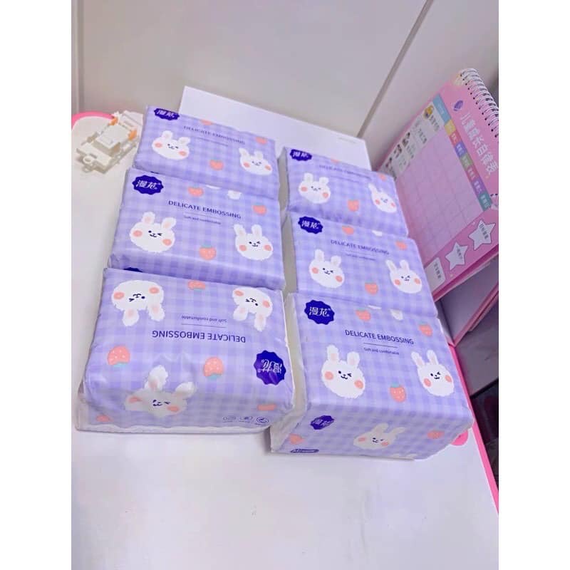 [ Thùng 40 gói ] khăn giấy rút SIPIAO Thỏ Trắng 4 lớp - giấy ăn hình thỏ 176 tờ 1 bịch