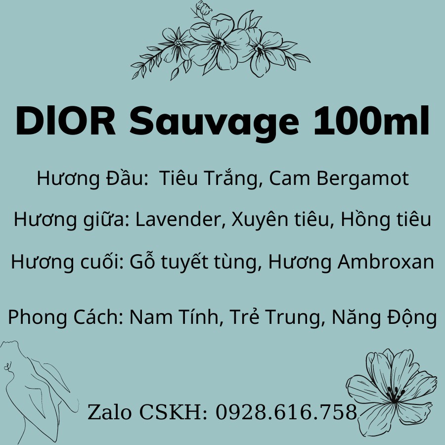 Nước Hoa Nam, Nước Hoa Sauvega 100ml Thơm Lâu, Hương Thơm Nam Tính, Sang Trọng, Lịch Lãm