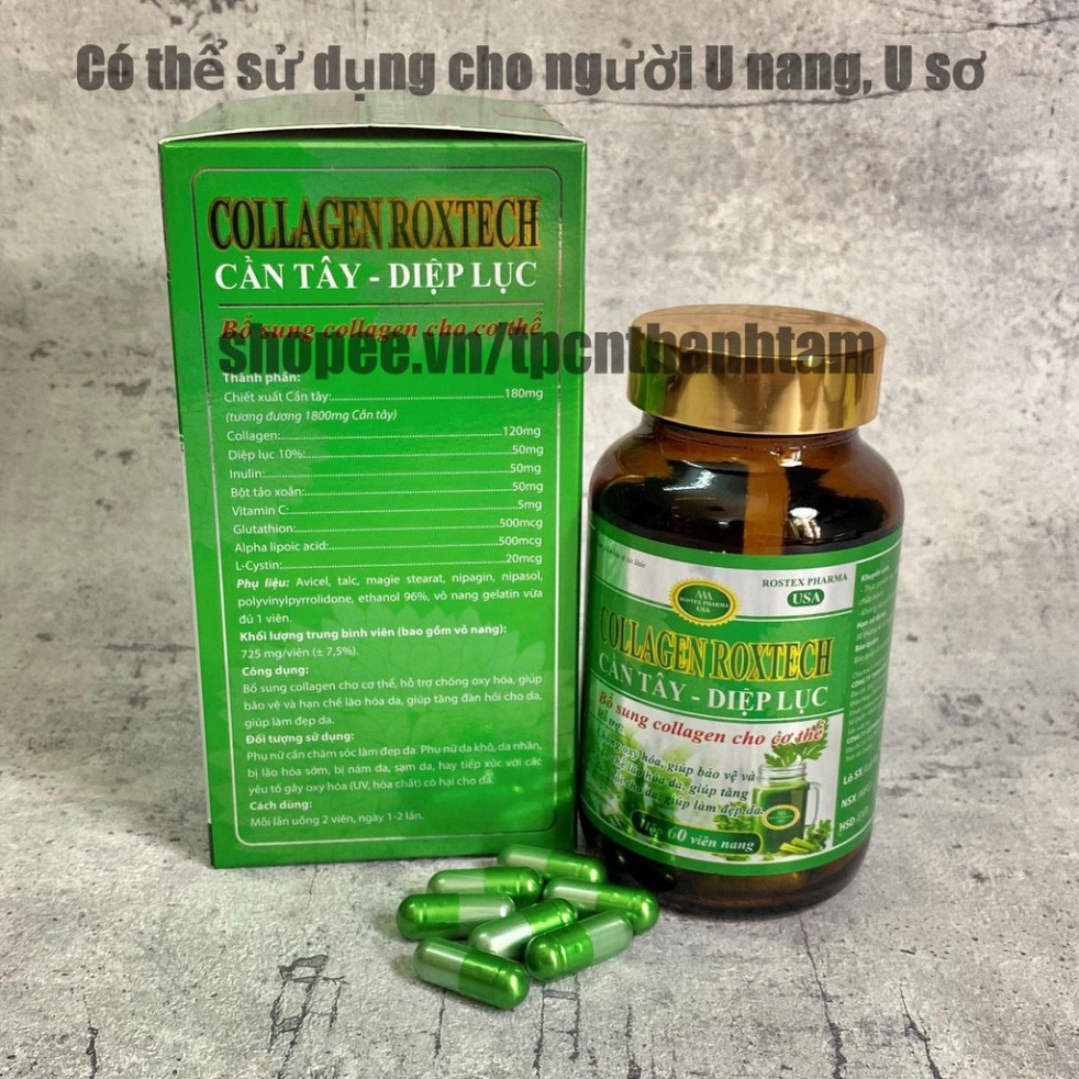 Viên uống COLLAGEN DIỆP LỤC CẦN TÂY hỗ trợ làm đẹp da, trắng sáng da, giảm cân – Hộp 60 viên | BigBuy360 - bigbuy360.vn
