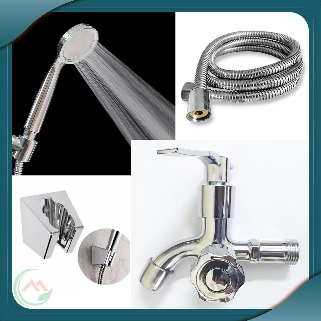 Bộ củ sen hợp kim sáng bóng một đường nước lạnh kèm bộ tay sen tròn mỏng (tay sen + dây inox + cài) - QM.CS02.TS001B3