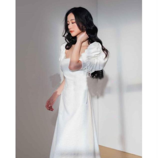 Váy Nữ, Đầm dự tiệc cổ vuông tay bồng rút dây sang chảnh B009 | BigBuy360 - bigbuy360.vn