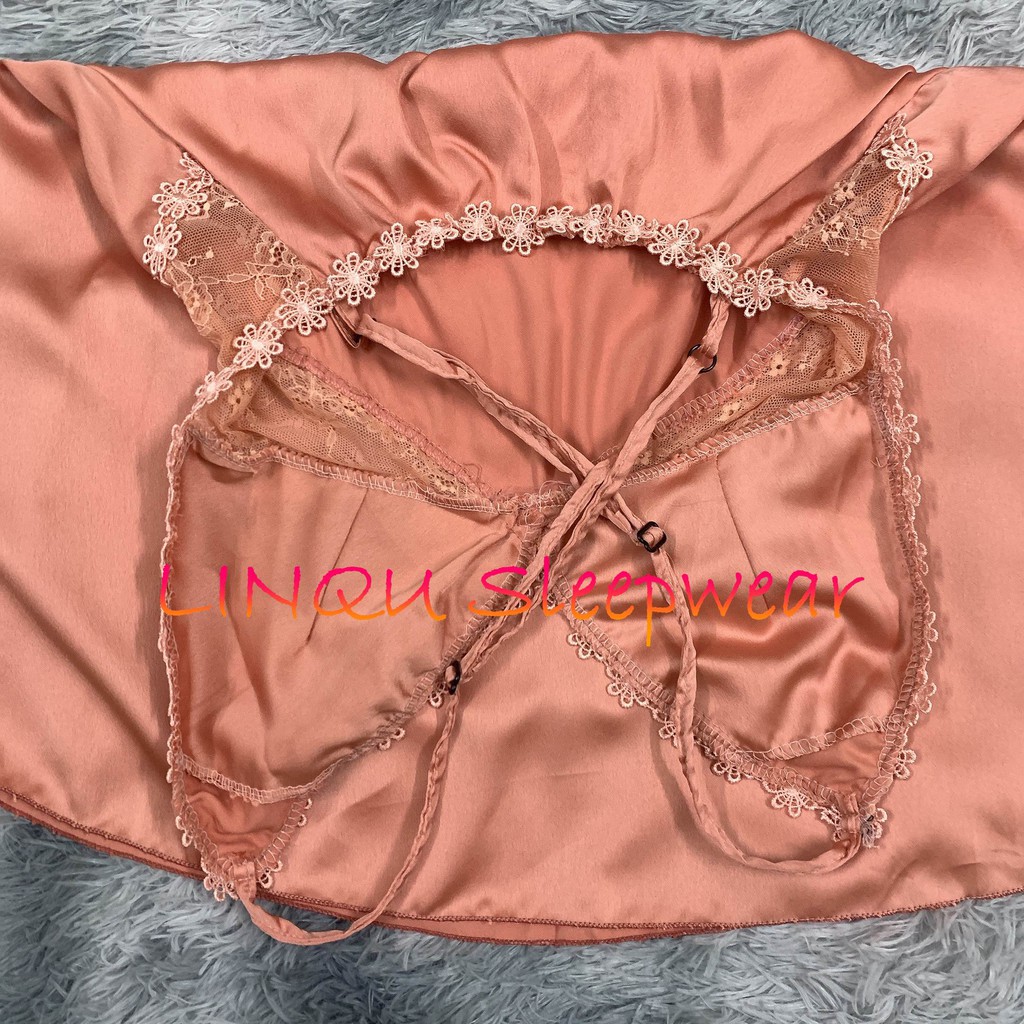 Váy Ngủ Sexy phối ren hoa chất satin mềm mịn mặc ngủ thoái mái gợi cảm - Linqu Sleepwear