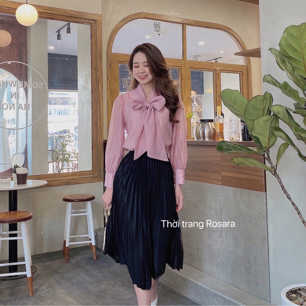 Áo sơ mi nữ dài tay cổ nơ Rosara A578 | BigBuy360 - bigbuy360.vn