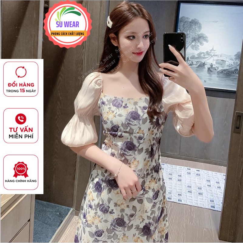 Váy Nữ Hoa Thiết Kế Cổ trễ Chất Cotton Nhẹ Nhàng Sang Trọng Dạo phố, dự tiệc, đi làm, đi chơi | BigBuy360 - bigbuy360.vn