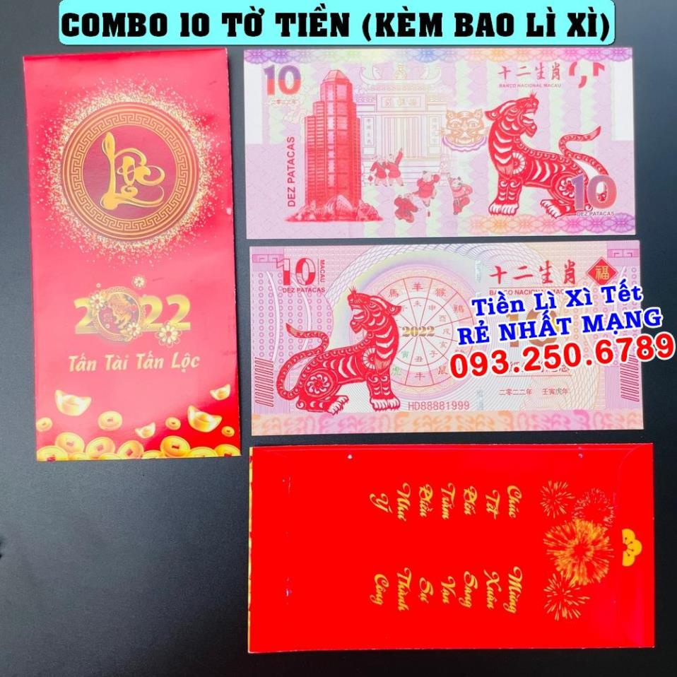 ⭐ FREE SHIP⭐ Tiền Lì Xì May Mắn - Combo 10 Tờ 10 Macao có hình con Cọp tài lộc Tết Nhâm Dần, Quà Tết 2022