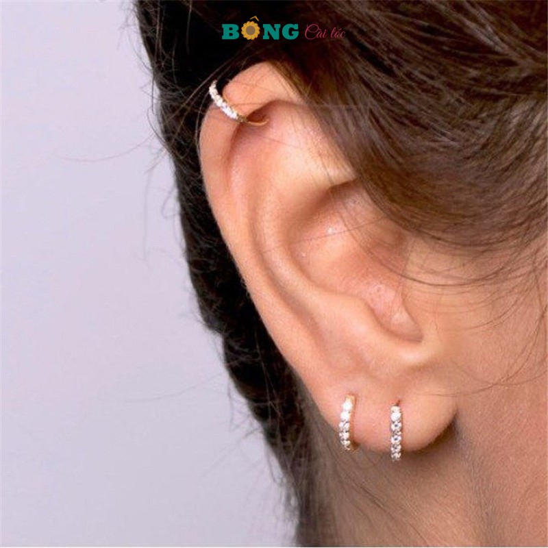 Bông tai titan unisex phong cách Hàn Quốc kiểu dáng tròn đính đá Zircon thép y tế BT70 - khuyên tai BÔNG Cài Tóc