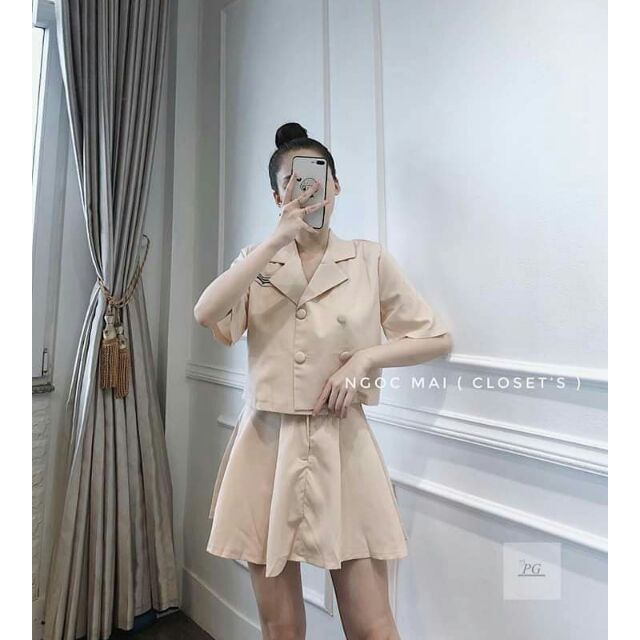 Sét áo vest crop chân váy tennis