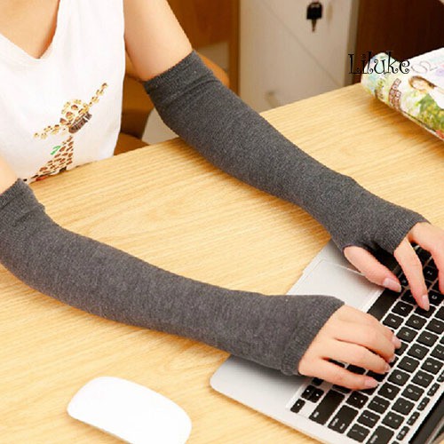 Găng Tay Dệt Kim Dài Hở Ngón Ấm Áp Thời Trang Cho Nữ