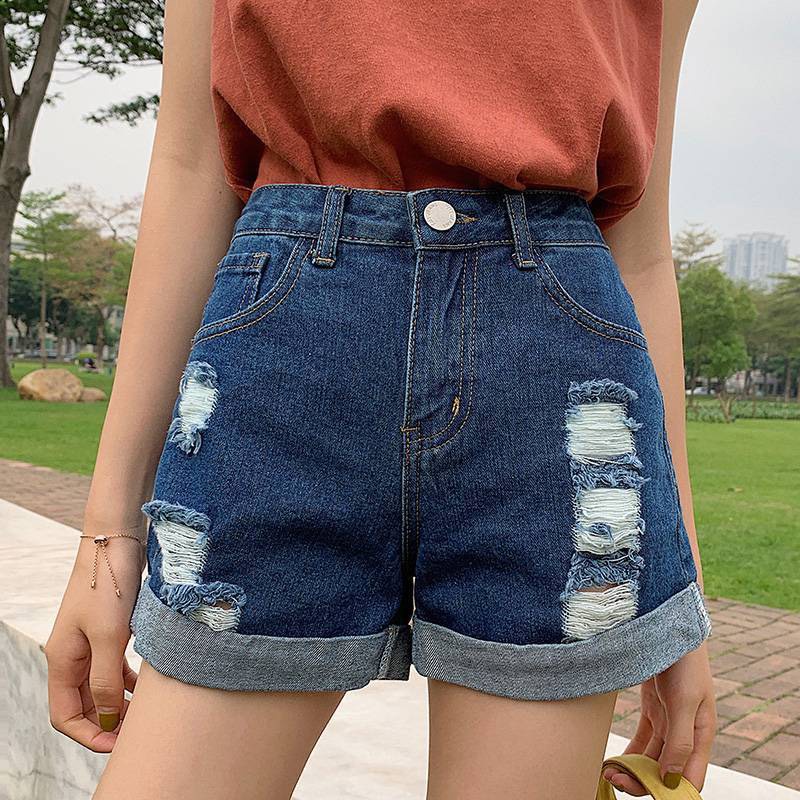 Quần short jean nữ BigSize lưng cao, co dãn mạnh, xăn lai, phom hơi rộng, không bó sát đùi 4134 molijean