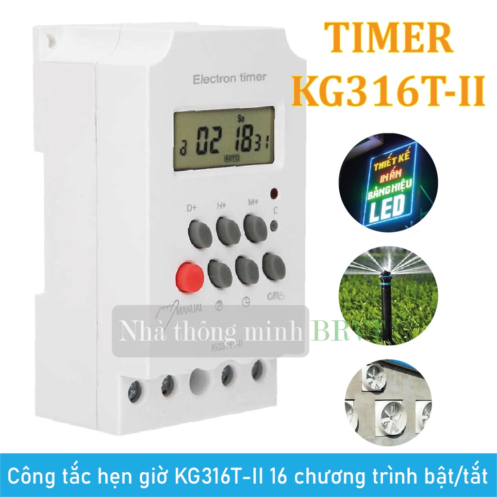 Bộ điều khiển thời gian KG316T-II ngõ ra 25A lưu 16 chương trình bật/tắt không mất bộ nhớ - Công tắc hẹn giờ