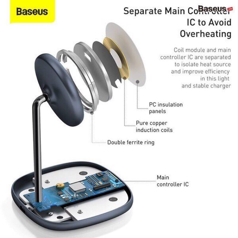 Đế sạc không dây baseus dòng 15W hỗ trợ tất cả các dòng điện thoại có chưca năng sạc không dây giá có lúc hút nam châm