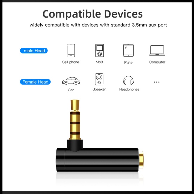 Đầu Chuyển Đổi Âm Thanh 3.5mm Sang 3.5mm Chữ L 90 Độ