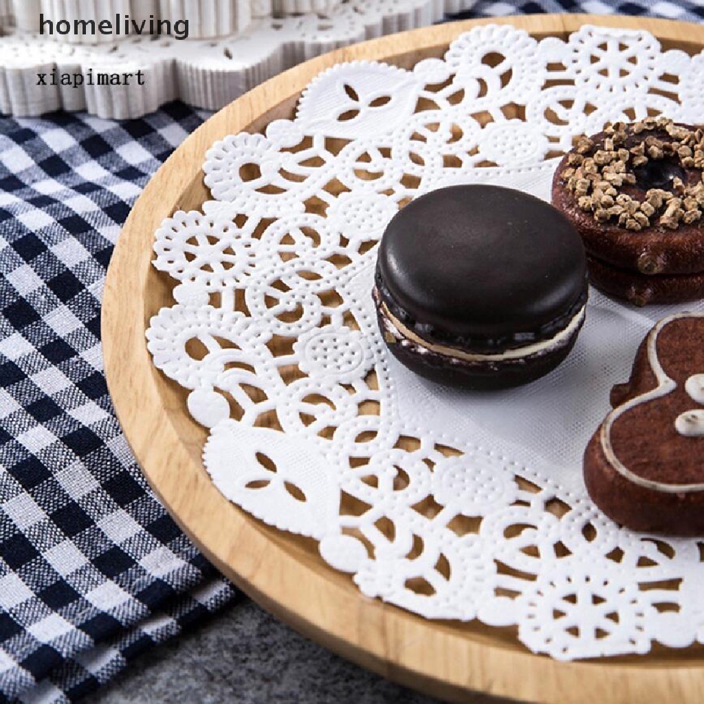 Bộ 100 Miếng Lót Bánh Hình Tròn Bằng Giấy Phối Ren Xinh Xắn