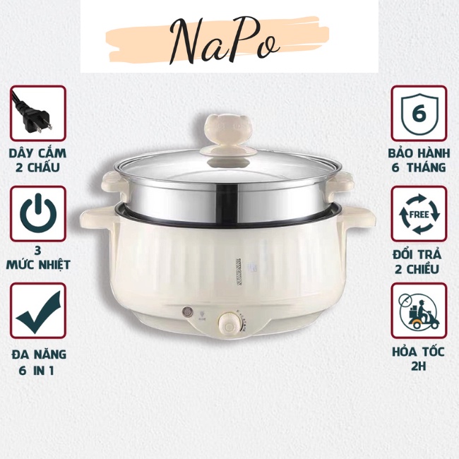 Nồi Lẩu Mini Đa Năng Tích Hợp ( Lẩu, hấp, chiên, xào, hầm, nấu ) Thiết Kế Có Lớp Chống Dính Teflon Cao Cấp Kèm Khay Hấp