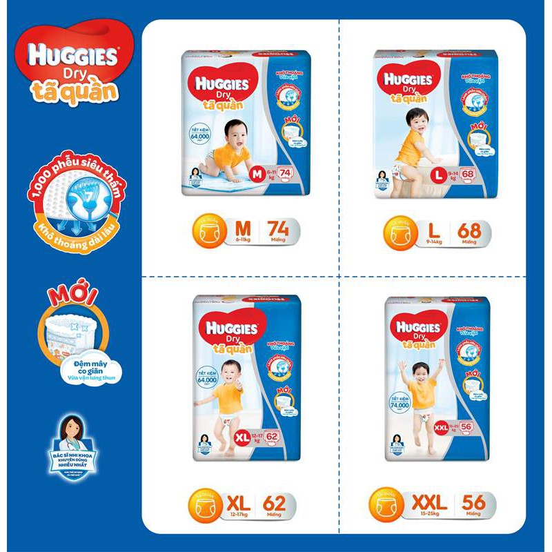 Tả Huggies quần M74 - L68 - XL62 - XXL56