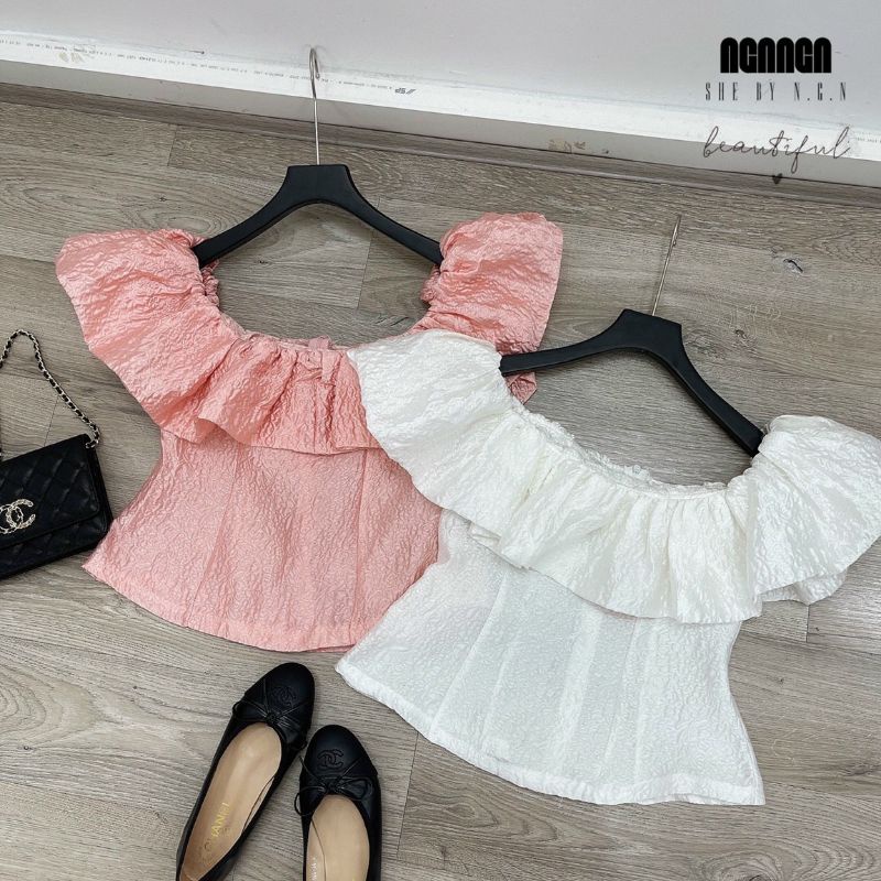 Áo gấm phồng rớt vai