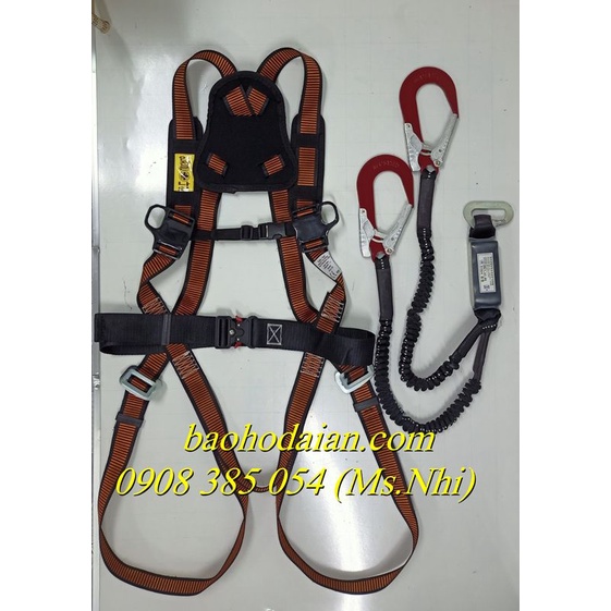 Dây an toàn toàn thân Kujie Hàn Quốc, 02 móc NHÔM to, bảo vệ người lao động làm việc trên cao- Hình thật