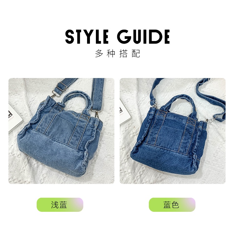 Túi xách đeo vai bằng vải bạt denim phong cách Hàn Quốc thời kiểu dáng trang cho nữ