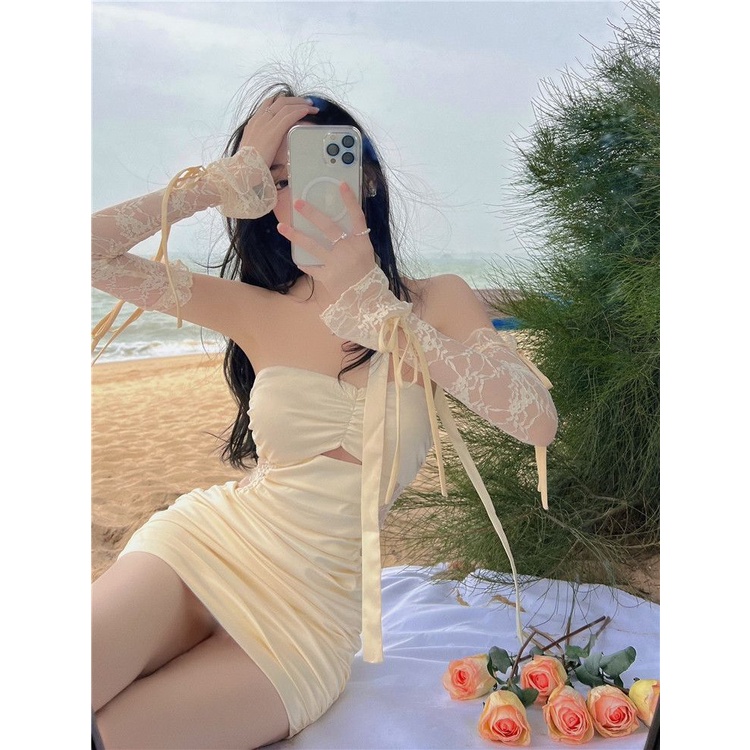 Đầm Ống Tay Áo Satin Phối Ren Gợi Cảm Thời Trang Mùa Hè Hàng Mới Dành Cho Bạn Nữ