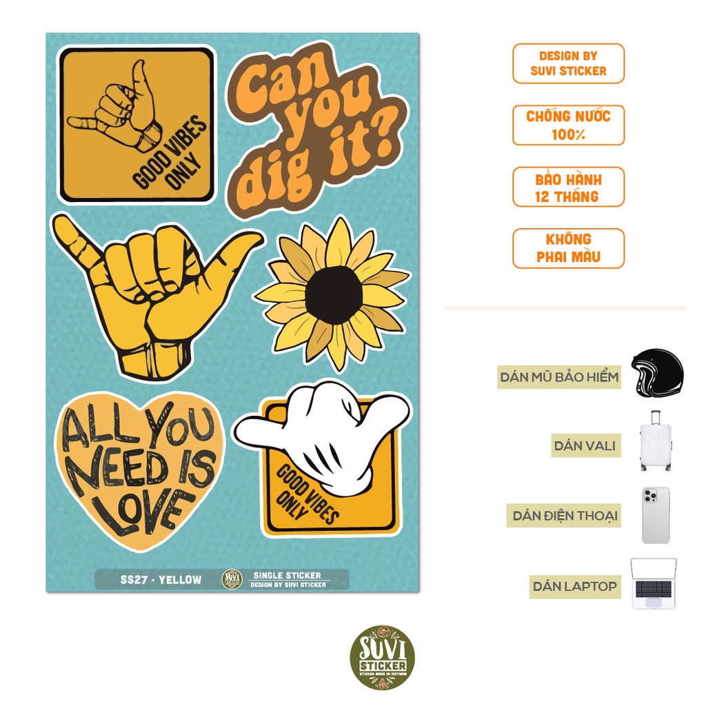 STICKER LẺ - Sticker Yellow dán mũ bảo hiểm, laptop, điện thoại, vali. MSP: SS27