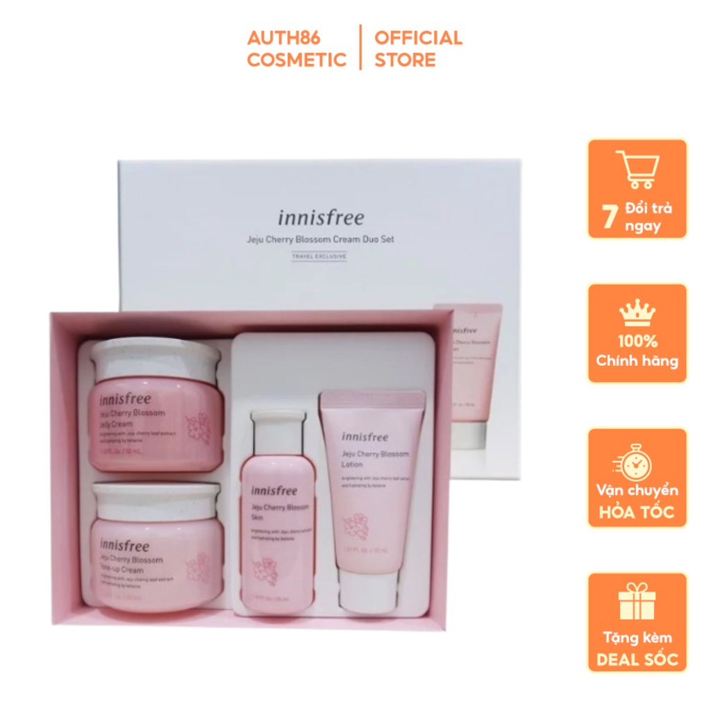 BỘ KEM DƯỠNG TRẮNG DA/ Bộ Dưỡng Ẩm, Trắng Da Chiết Xuất Lá Hoa Anh Đào Innisfree Jeju Cherry Blossom Cream Duo Set