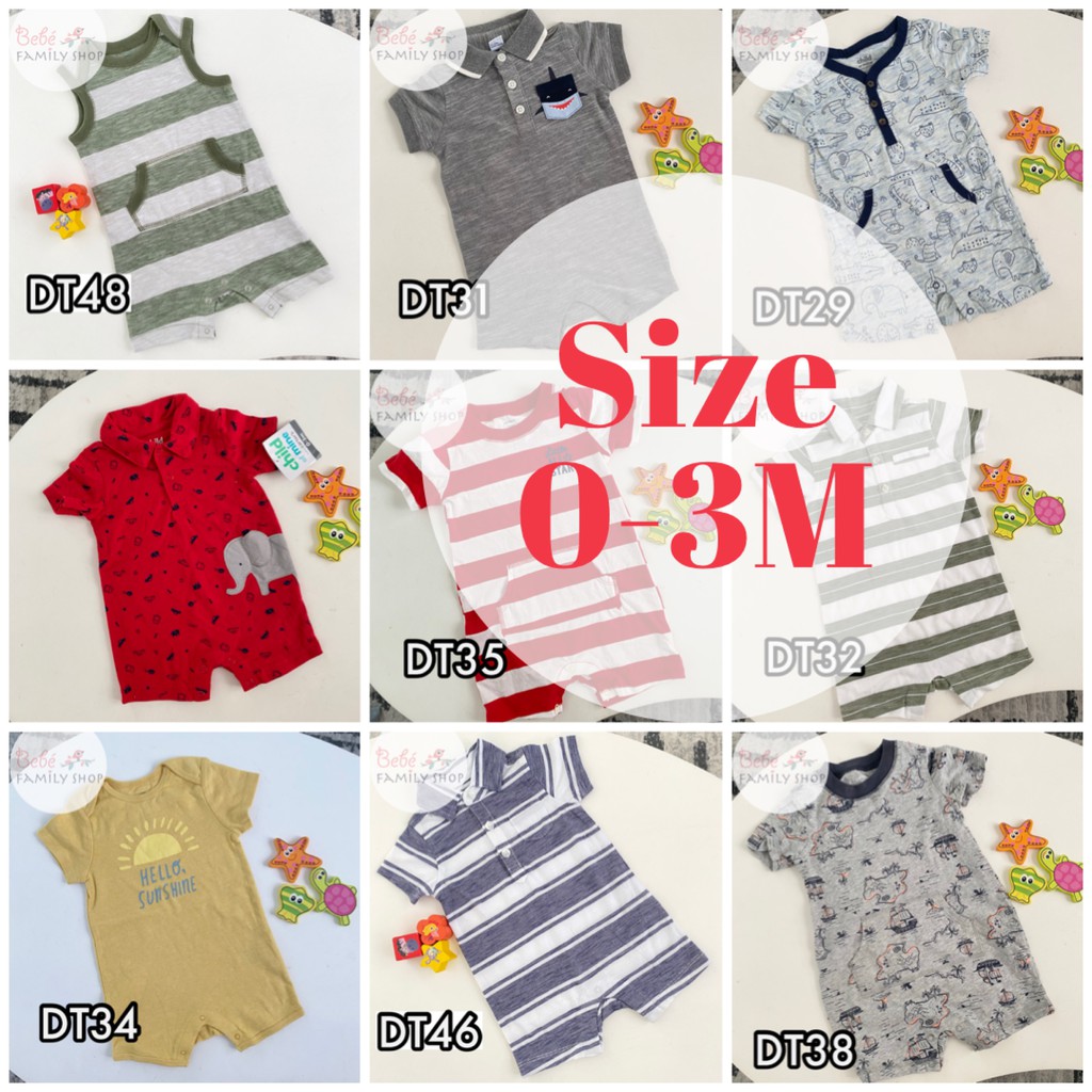 [Size 0-3M] Body đùi/ body cộc/ romper bé trai Carters/ Oldnavy - hàng xuất dư size 0-24M