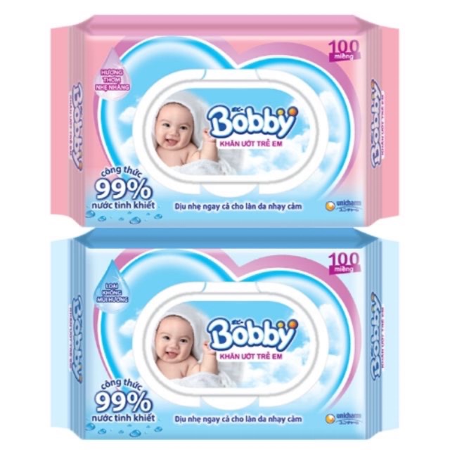 Khăn ướt Bobby 100 tờ mùi và không mùi