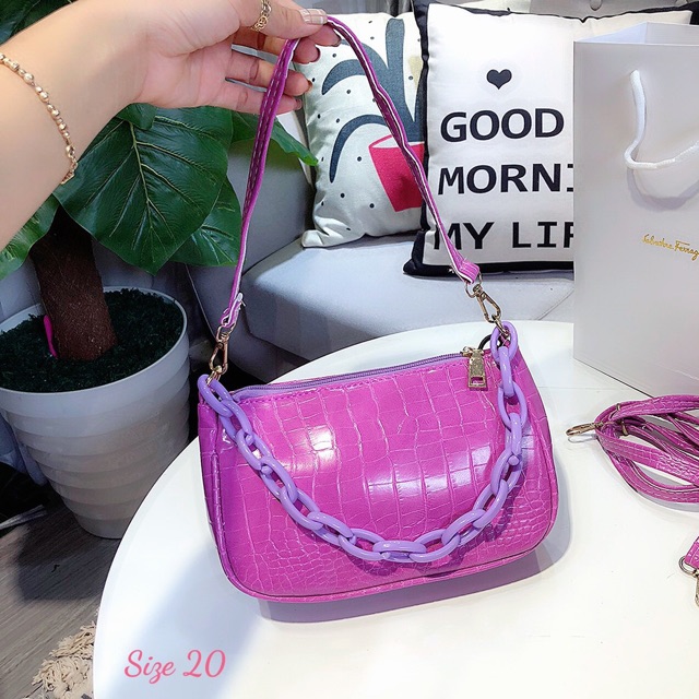 Túi kẹp nách dây xích có dây đeo chéo - Túi đeo chéo kẹp nách da cá sấu HOT HIT | BigBuy360 - bigbuy360.vn