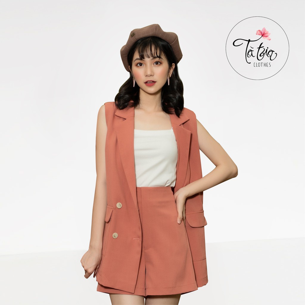 Tà Tưa Clothes Set Áo vest sát nách hồng cam