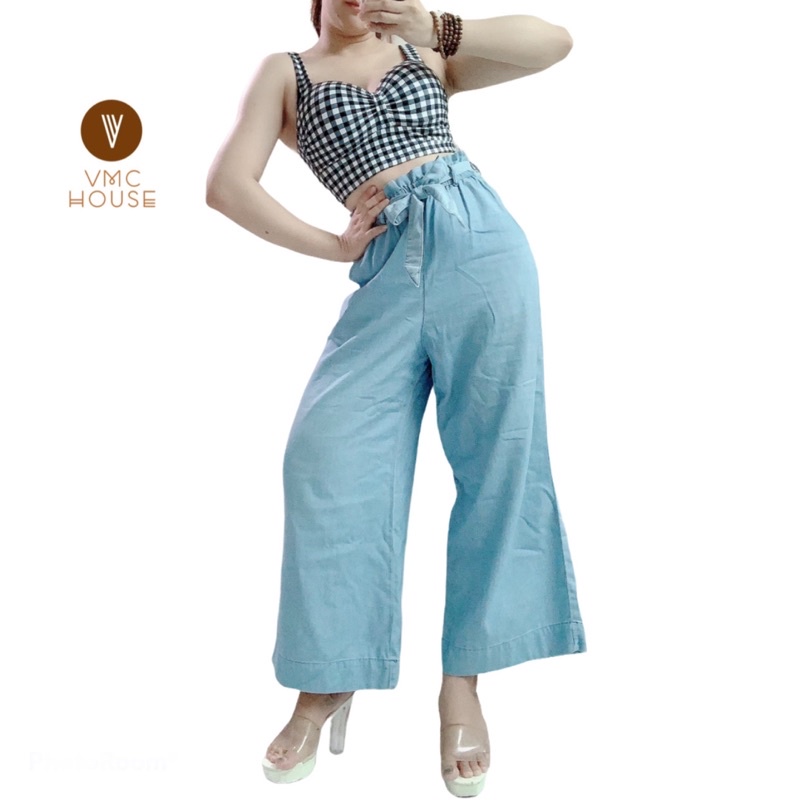 [ Mã VMCHHAPPY giảm 10% đơn 50k ] - Quần Denim lưng thun thoải mái, ống rộng, basic - VMCHOUSE