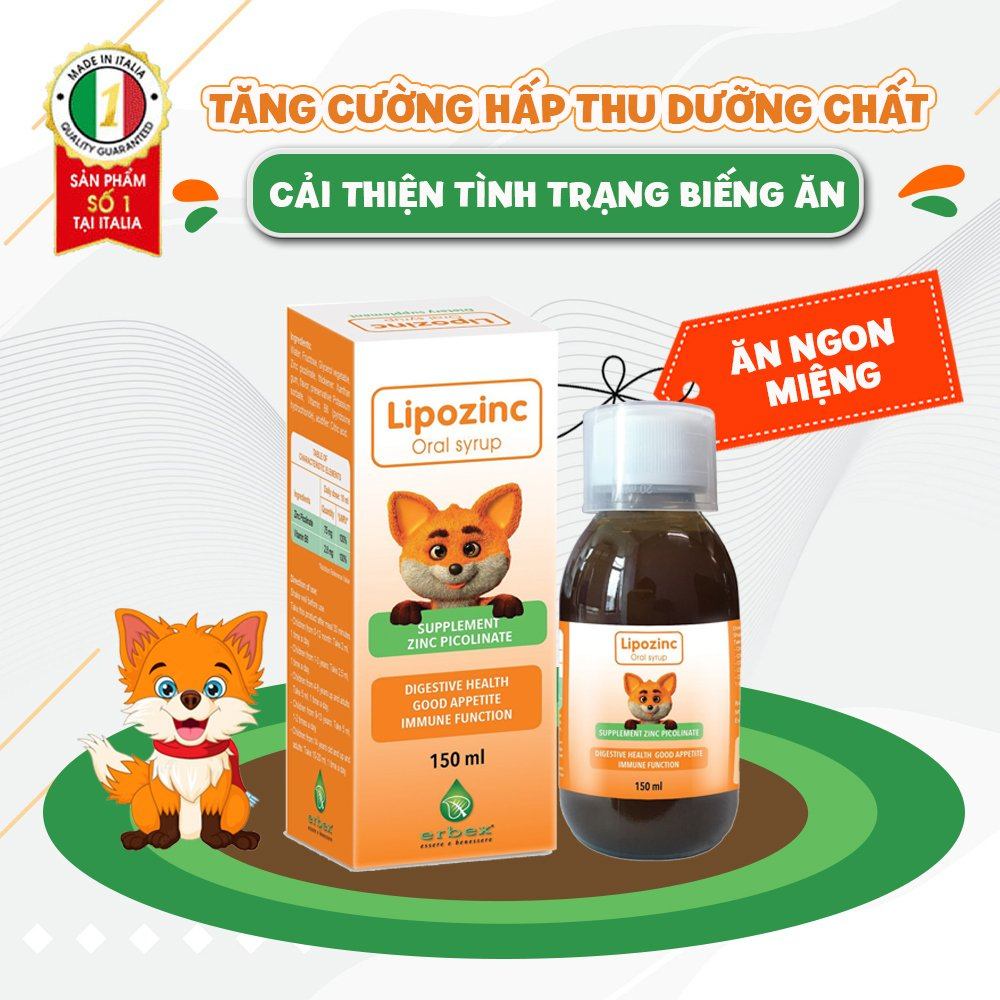 Siro Lipozinc oral syrup bổ sung kẽm giúp bé ăn ngon hỗ trợ tăng đề kháng Lọ 150ml