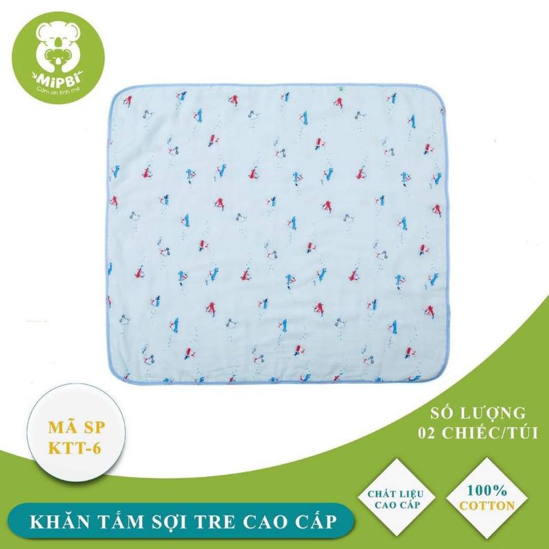 Khăn tắm sợi tre Mipbi 6 lớp màu Xanh, Hồng, Trắng