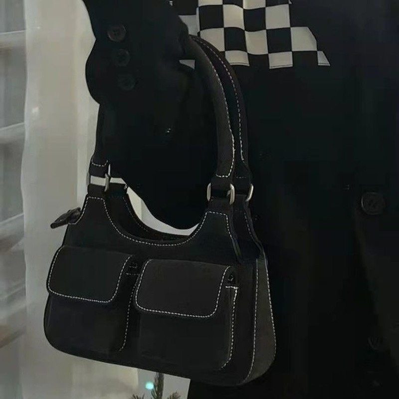 Túi đeo vai IELGY vải denim hai ngăn cỡ nhỏ phong cách cổ điển