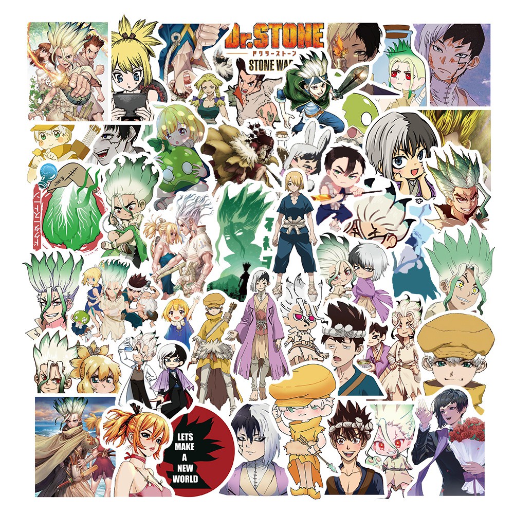 Bộ 50 Miếng Dán Hình Anime Dr. Stone Wars Chống Thấm Nước Trang Trí Vali / Xe Hơi / Đàn Ghi Ta / Xe Máy