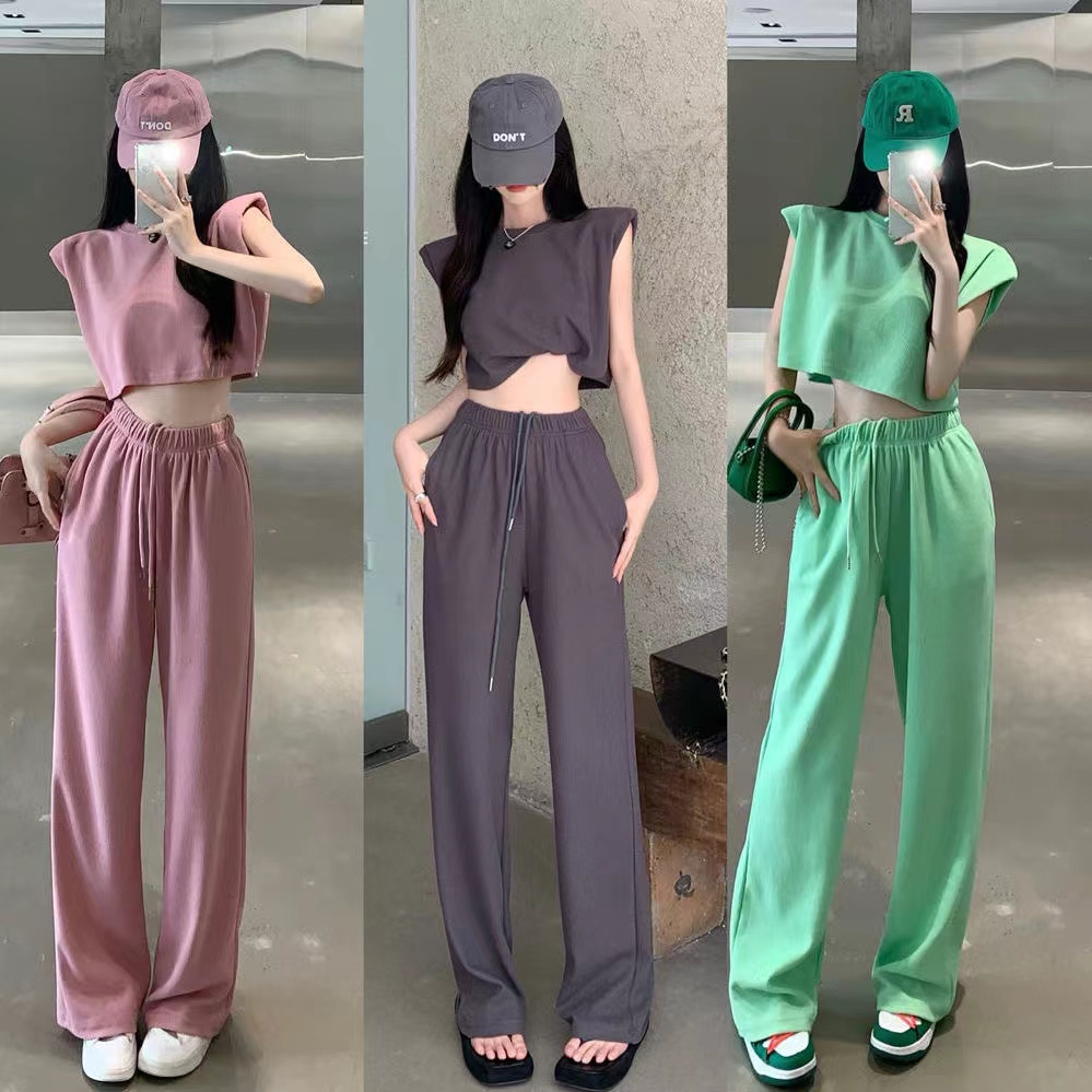 Set Áo Thun Tay Ngắn Kẻ Sọc Phối Quần Dài Thời Trang Mùa Hè Năng Động
