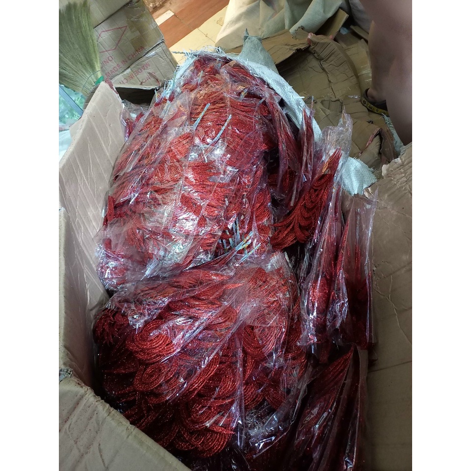 Lá đuôi phượng  phủ nhũ, kim tuyến làm oản tài lộc, tháp nước, tháp bánh | Phụ kiện trang trí