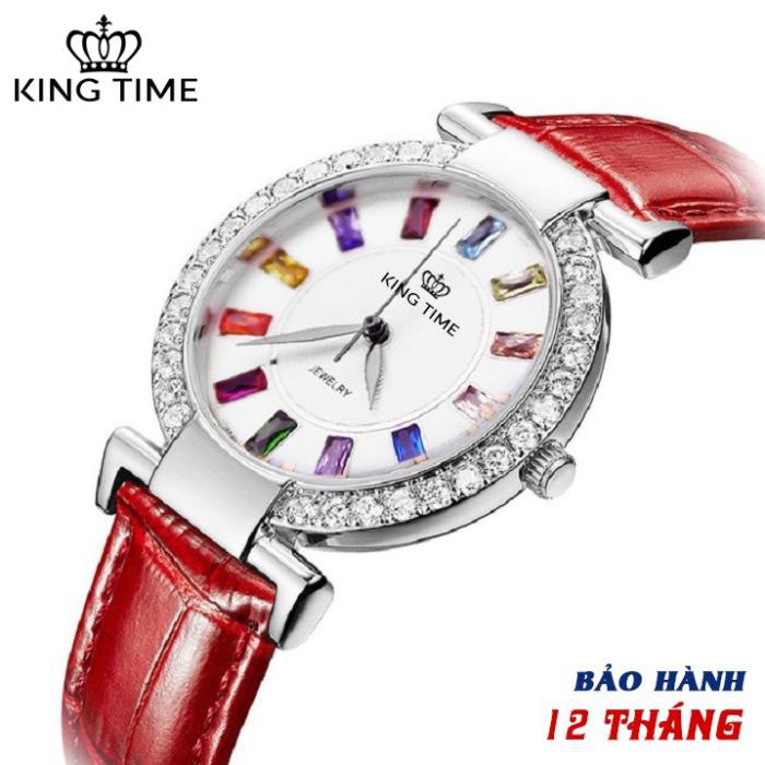 Đồng hồ nữ KING TIME Đính Đá Ruby Cầu Vòng, Mặt to nổi bật, Chống nước sinh hoạt