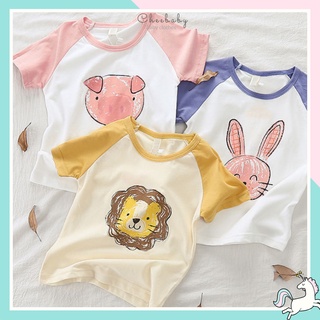 Áo thun bé gái cộc tay cho bé từ 10-35kg CHEEBABY, Áo thun bé gái size đại 100% cotton in hình hoạt hình đáng yêu AG017