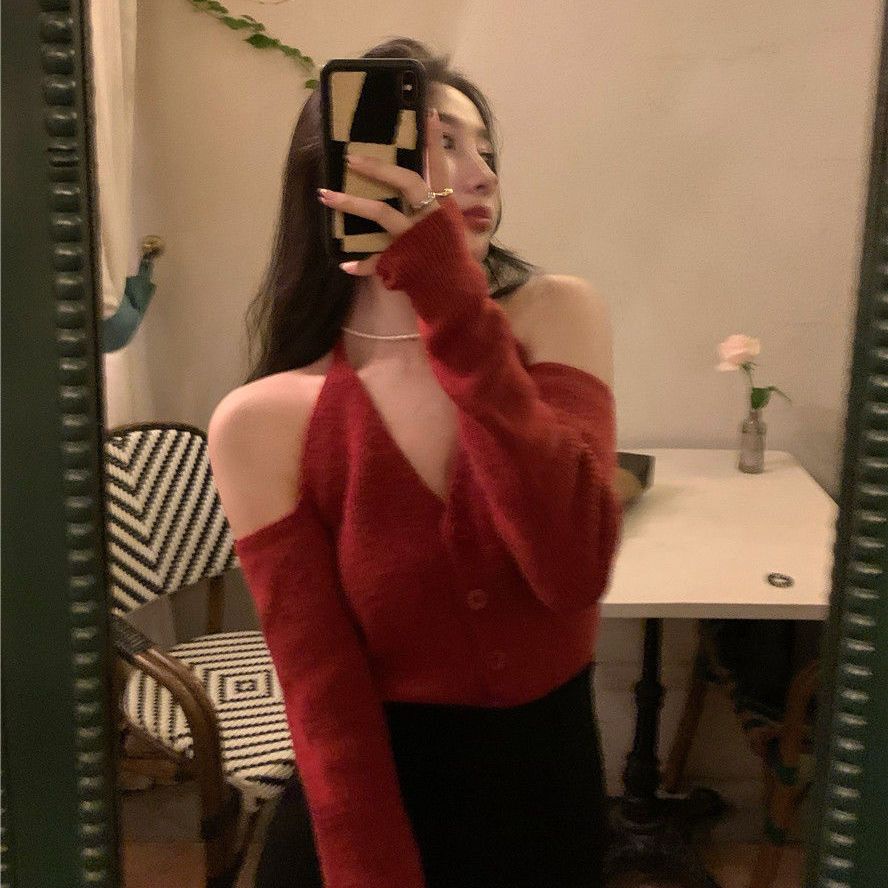 Áo Dệt Kim Trễ Vai Tay Dài Thời Trang Dành Cho Nữ