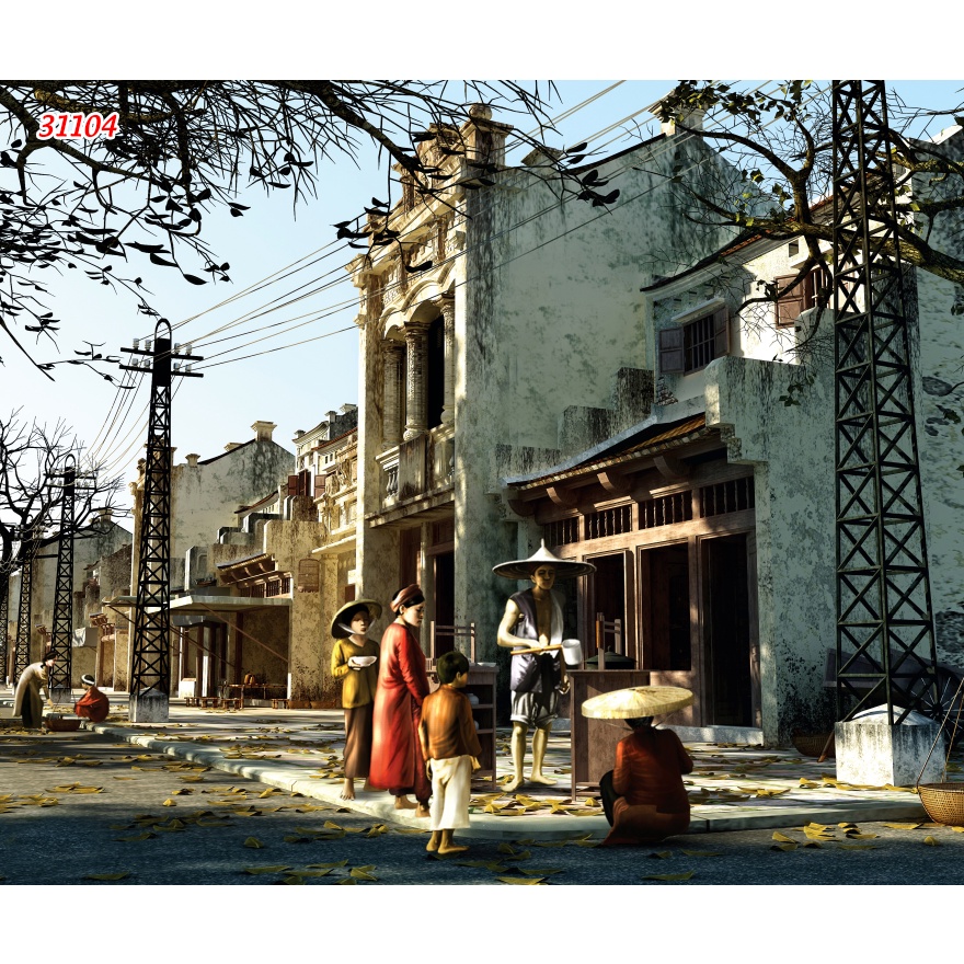 Tranh lụa 3D phong cách Hà Nội xưa siêu thực