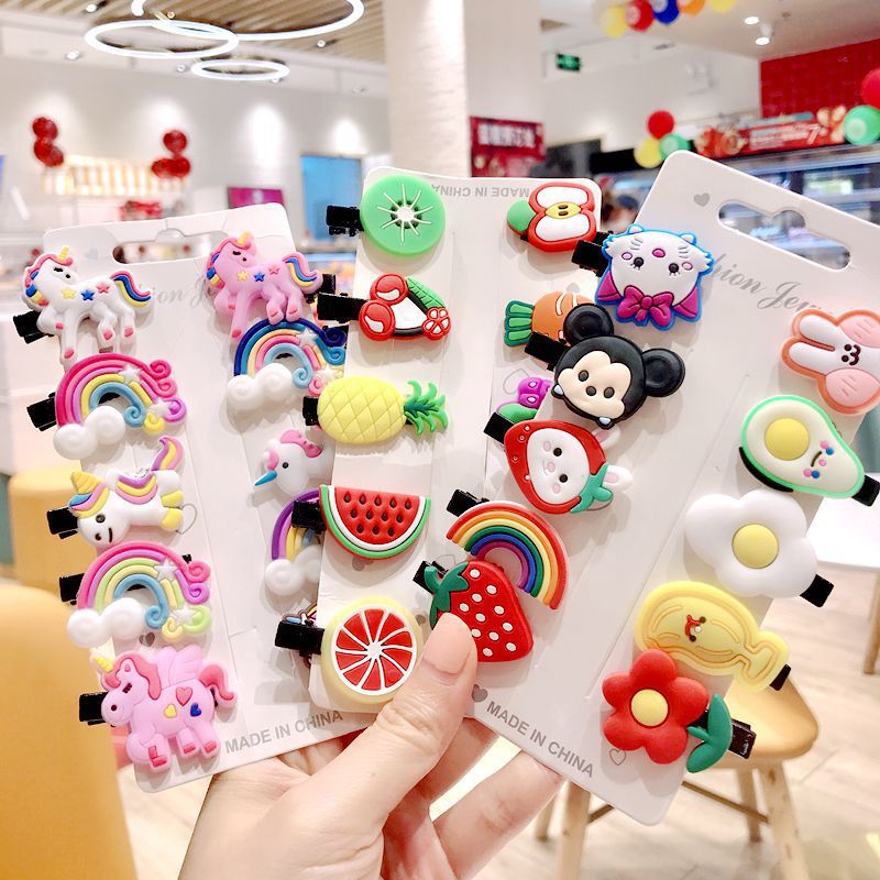 Set 10 kẹp tóc kiểu hoạt hình dễ thương thời trang dành cho bé gái