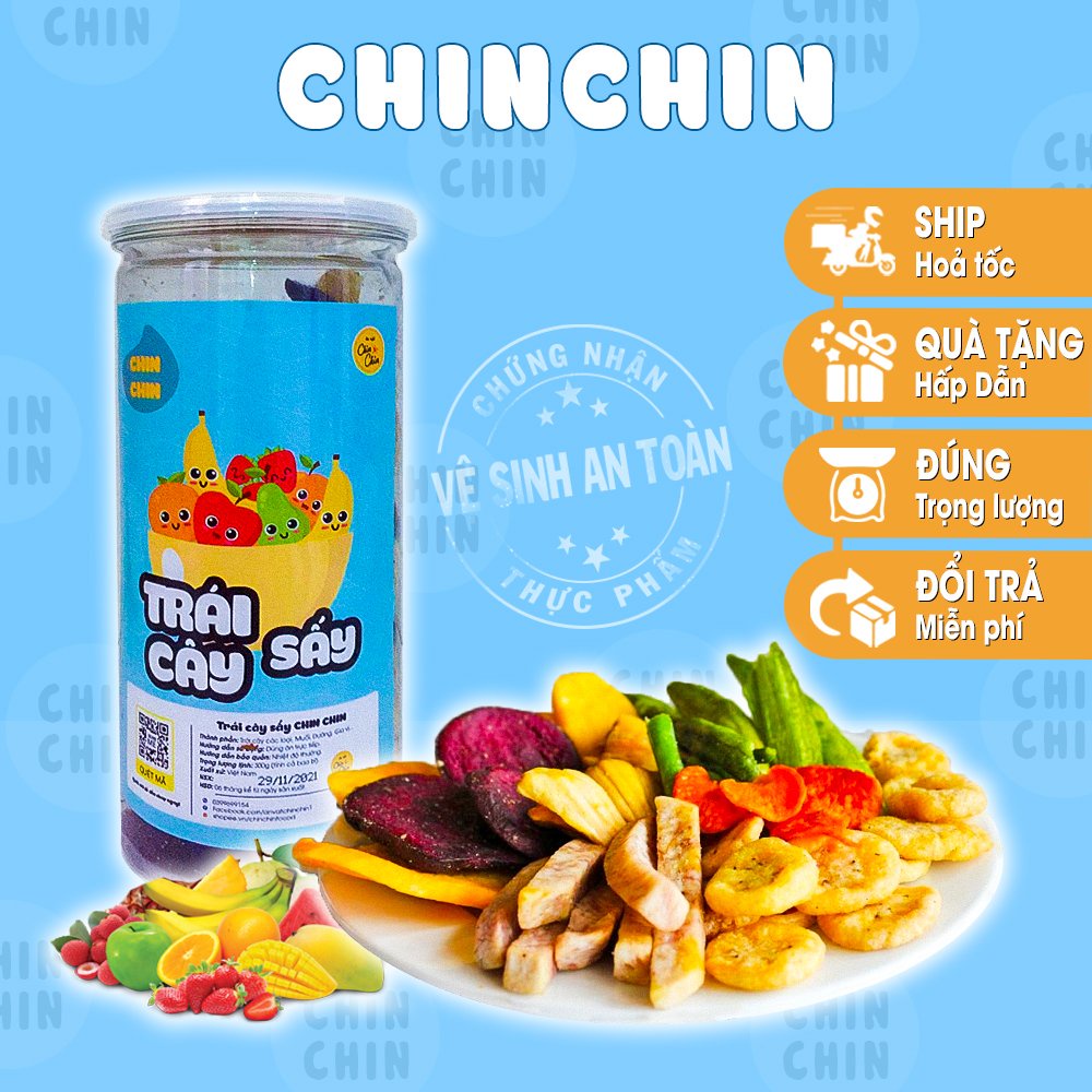 Trái cây thập cẩm sấy lạnh dẻo đà lạt 300g ChinChin, đồ ăn vặt Hà Nội vừa ngon vừa rẻ giao hàng hoả tốc