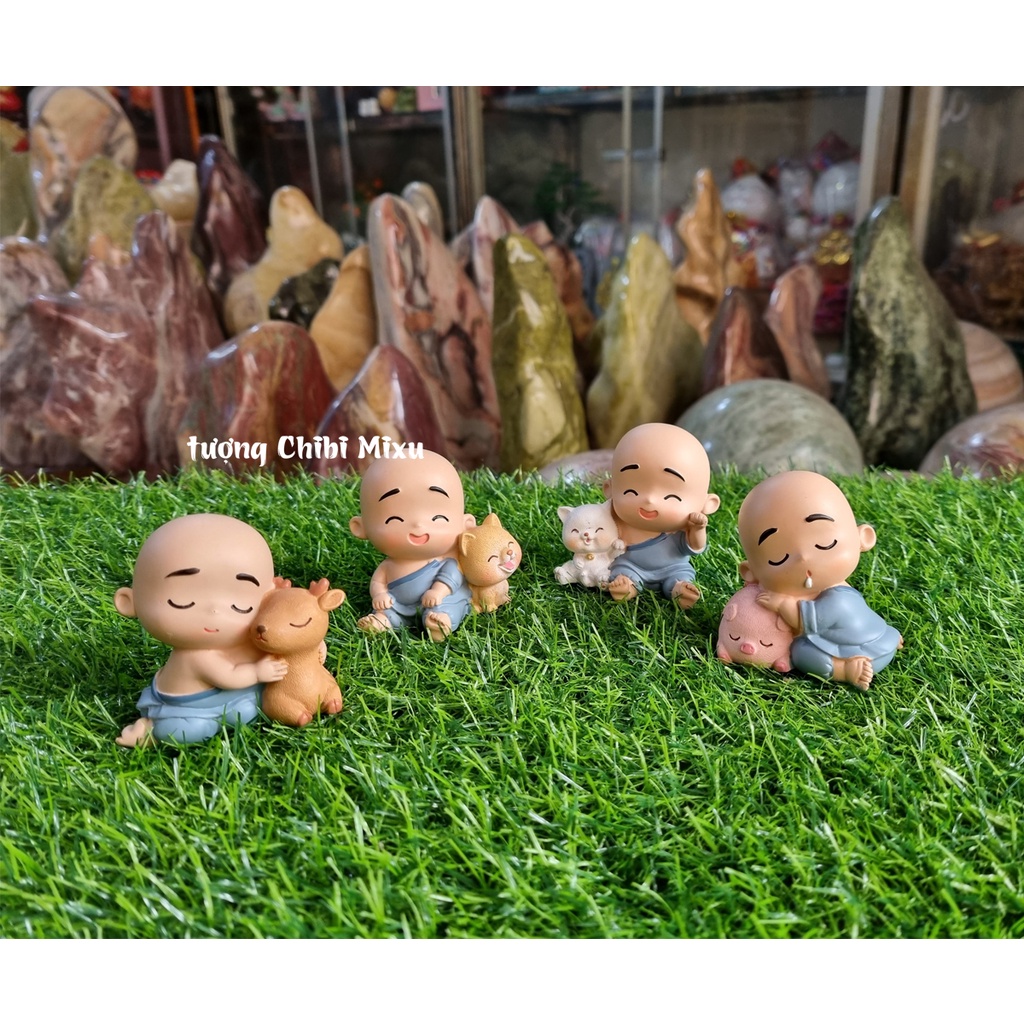 Bộ 04 chú tiểu áo xanh - mẫu ngồi 6cm