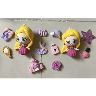 JIBBITZ, STICKER, SET CHARM CÔNG CHÚA TÓC MÂY TRANG TRÍ DÉP SỤC, DÉP CROSS (ĐÃ GỒM NÚT GẮN)